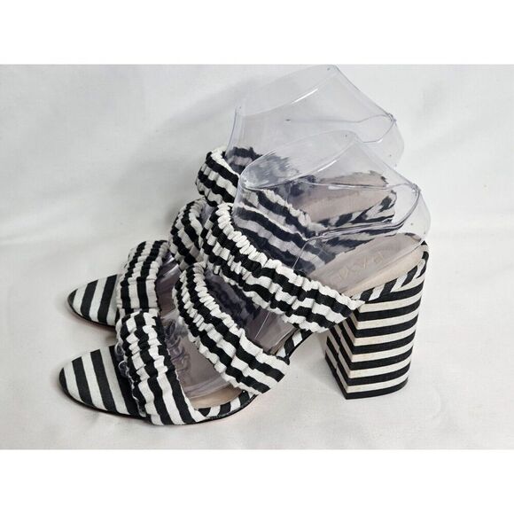Raye Revolve Mimi Striped Black Strappy Heeled Mules Womens Size 8.5 - Picture 1 of 8